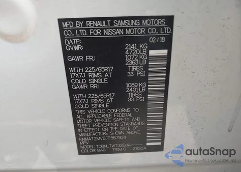 2018 Nissan Rogue Sv z USA, uszkodzony, nr VIN KNMAT2MV6JP567934